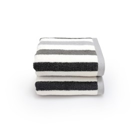 Allure Cali Striped Hand Towels Pack of 2 50 x 85cm, 100% Cotton – Super Soft, Absorbent, Quick Dry Bathroom Towel Set (Grey)