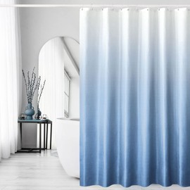 Gibelle Extra Long Shower Curtain 72 x 84, Tall Blue Ombre Shower Curtain for Bathroom, Waffle Weave Fabric Shower Curtain Set with Hooks, Water Repellent, Machine Washable