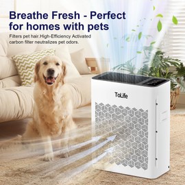 Tolife Powerful Air Purifiers for Home Large Room Up to 2000 Ft²Pets with Washable Filter, Sleep Mode, Timer, HEPA Filter Pet Air Purifier for Bedroom,White