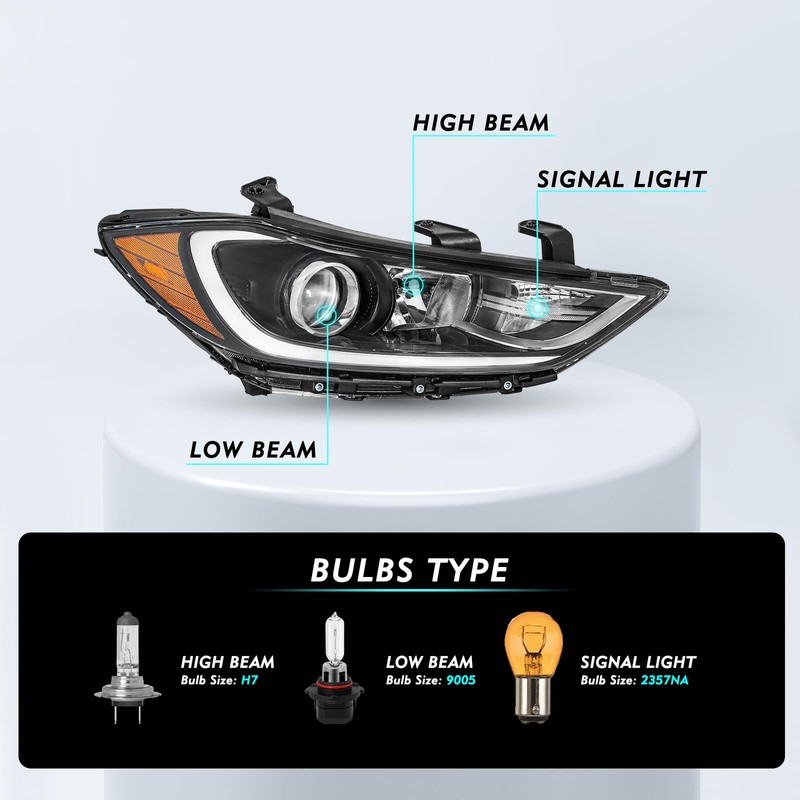 TUSDAR Fits For 2017 2018 Hyundai Elantra without DRL Headlight
