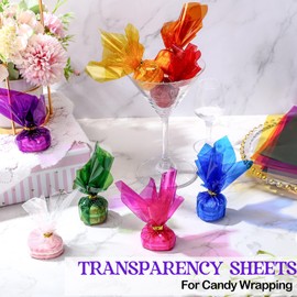Harloon 400 Pcs Cellophane Sheets Christmas Gifts 8 Colored Cellophane Wrap 7.5 x 7.5 Inches Cello Sheets Cellophane Paper Transparent Paper for DIY Arts Crafts Decoration