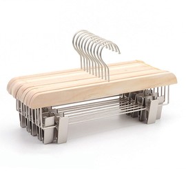 35cmx1.2cmx10cm Curved 3 PCS Wooden Trouser Hangers Smooth Wood Skirt Hangers with 2-Adjustable style Clips for Pants Slacks Shorts