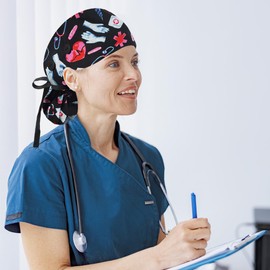 LacksNLids Ponytail Scrub Caps Women with Button, Satin Lined Nurse Caps for Women, Breathable & Adjustable