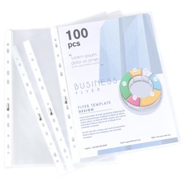 A4 Punched Pocket Top Loading 11.8 x 9.2in,100 Sheet Page Protectors,160 Micron Heavyweight Binder Pocket Paper File Binder Sleeves,Reinforced 11-Hole,Top Loading Paper Protector for Home,Office