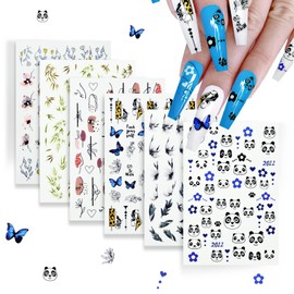 Nail Sticker Butterfly, Panda Bamboo Leaves Nail Art Stickers for Nail Design, Flower Leaf Cartoon Nail Decals 3D Self-Adhesive Nail Tips Decoration for Women Girls Kids(YTZHI-001-8 Sheets)