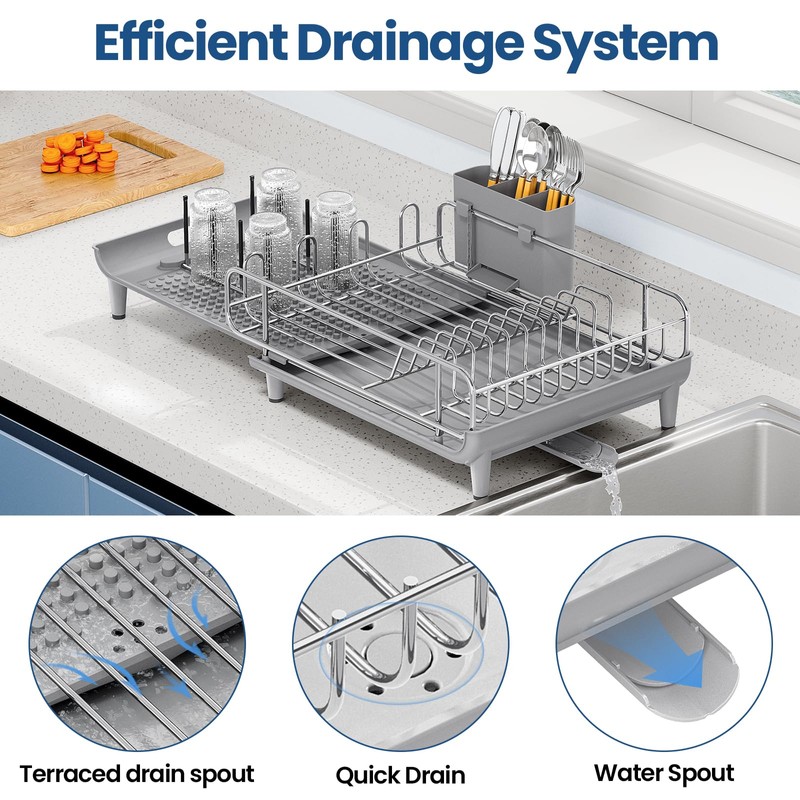 TOOLF Expandable Dish Rack, Dish Drying Rack for Kitchen Counter,