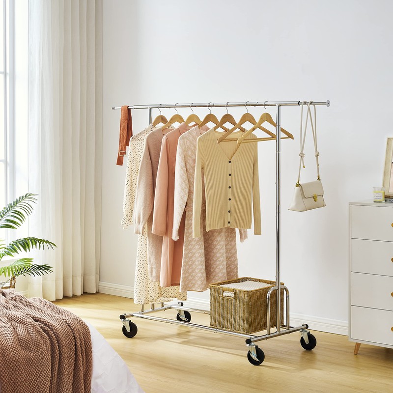 Tajsoon Heavy Duty Clothes Rack Foldable Garment Rack with Wheels