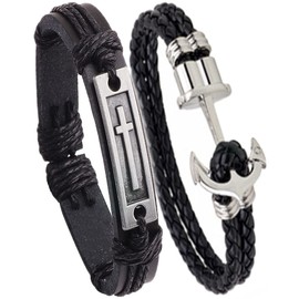 Pulsera Hombre Cruz y Ancla con Cuero Doble, Pulsera para Hombre, Pulsera Pareja, Pulsera de Ancla, Pulsera para Parejas, Pulsera Vikinga, Pulsera de Cuero, Pulsera Cuero, Pulsera de Piel, Pulsera Hombre Cuero, Pulsera de Hombre, Pulsera Ancla Hombre, Pu