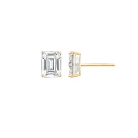 KIERA 10K Real Solid Gold Stud Earrings for Women | 10K White Gold Emerald Cut Solitaire Studs | 4 carat Cubic Zirconia CZ Diamond Simulant