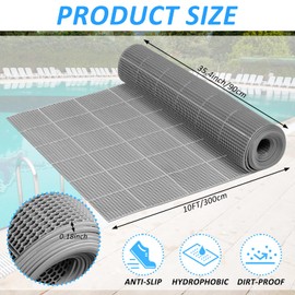 3 x 10FT Drainage Pool Flooring Mats Non Slip Swimming Pool Mat PVC Splash Matting Mesh Hollow Doormat Roll for Outdoor Indoor Garage Restaurant Sauna SPA Heavy Duty Commercial Anti Slip Floor Mats