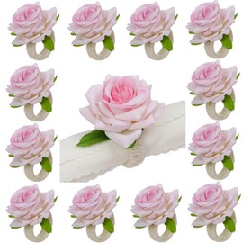 LXKBD Napkin Rings,48 Pcs Artificial Rose Napkin Holders Burlap Flower Napkin Buckles for Wedding Baby Shower Valentine's Mother's Day Party Home Kitchen Dinner Table Decoration (Pink, Standard Size)