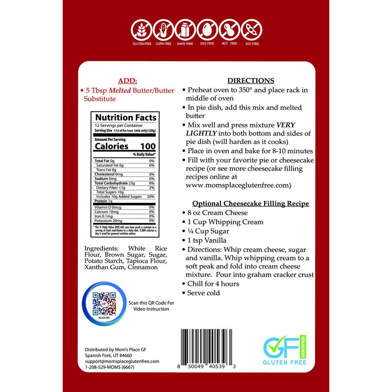 Mom's Place Gluten-Free Simple Graham Cracker Crust Mix - Dairy