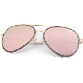 styleBREAKER Unisex Pilot Sunglasses with Polished Edge, Mirrored Polycarbonate Lenses and Metal Frame, Pilot Glasses 09020102, Frame gold / glass pink mirrored