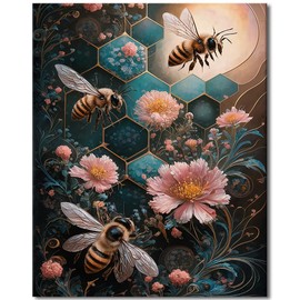 TFIAVSIN Paint by Numbers for Adults Beginner, Honeybees Paint by Numbers Kits Hexagonal Honeycombs Adult Paint by Number Color Paint by Number Kits Home Wall Decoration, 16x20 Inch