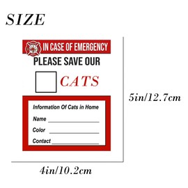 Pet Alert Sticker In Case of Emergency Pets Rescue Vinyl Decal Sticker Cats Pets for House Home Window Pet Door 4Pack (Cats)