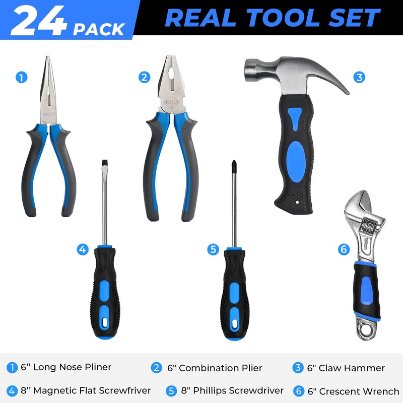 INCLY 24 PCS Real Tool Set with Tool Bag, Small
