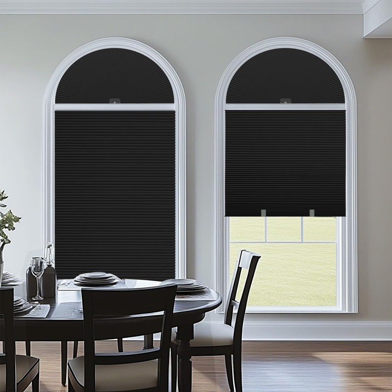 Changshade Arch Window Shades Blackout,Half Moon(Radius:36") Blackout Pleated Window Shades,