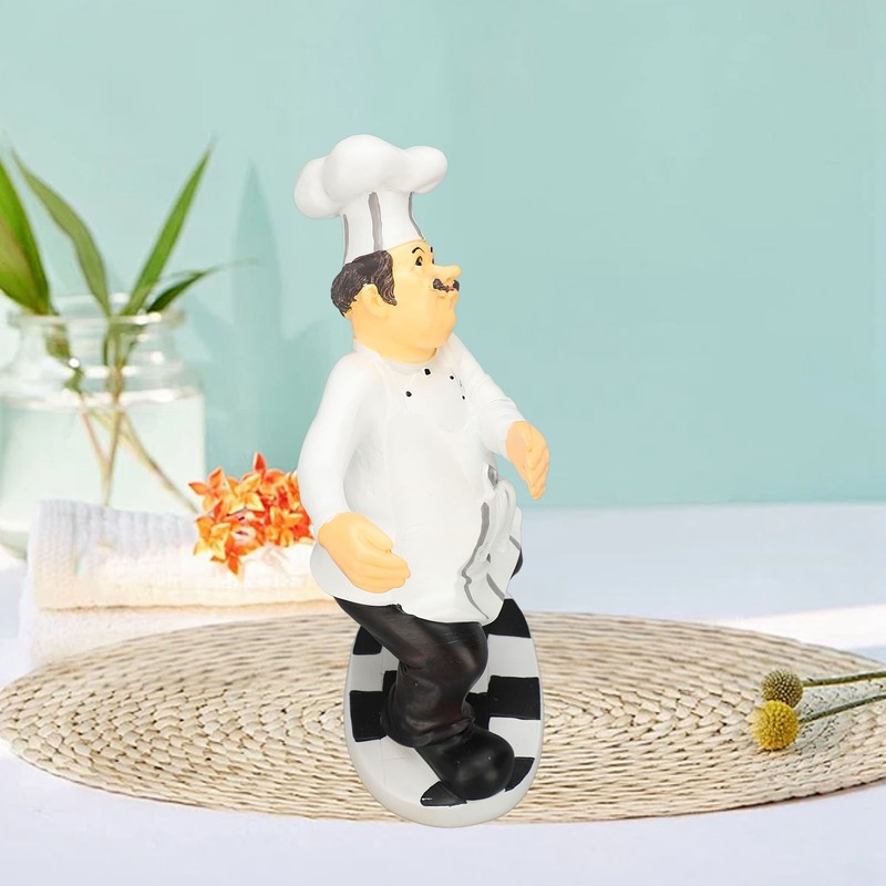 Resin Chef Statue Restaurant Dining Table Decor Holding Red Wine
