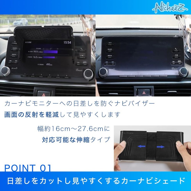 Nicheez Car Navigation Sun Visor, Sunshade, 3-Sided Panel, Light Blocking,