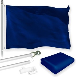 UD_G128 Combo Pack: 6 Feet Tangle Free Spinning Flagpole (Silver) Solid Blue Flag 3x5 ft Printed 150D Brass Grommets (Flag Inclu