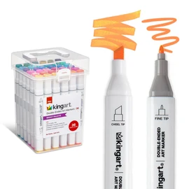 KINGART Double-Ended Art Markers, Fine & Chisel Tips, Alcohol-Based, 36 Bright Colors, Professional Drawing Markers for Illustrations, Artists, Smooth Paper