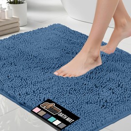 GORILLA GRIP Bath Rug Mat 30x20, Thick Soft Absorbent Chenille, Quick Dry Microfiber Mats, Rubber Backing Washable Shower Floor Rugs, US Designed Bathroom Bathmat Home Decor Accessories, Blue