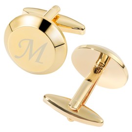GWD Cufflinks for Men Stainless Steel Golden Initial Cuff Links Alphabet Letter A-Z Groom Father Gift (Gold M)