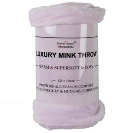 DANIEL JAMES Housewares Soft Mink Throw Over Bed Faux Cuddle Luxury Fur Fleece Bedding Sofa Warm Blanket (Blush, Single)