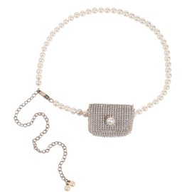 Faletony Women's Small Modern Waist Bag with Pearls Waist Bag Bum Bag Stylish Waist Bag Belt Bag Belt with Chain, silver, Modern