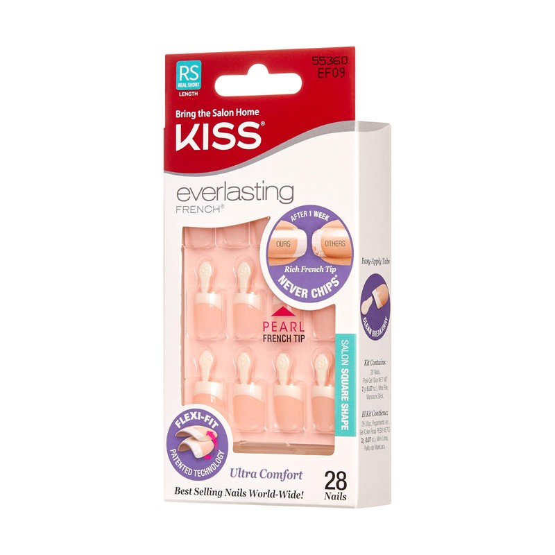 Kiss Everlasting French Nail Manicure, Chip-Free, Flexi-Fit Technology, Real Short,