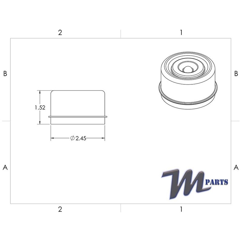 M-Parts 2 2.5" (2-1/2") EZ-Lube Dust Caps/Grease Caps with Rubber
