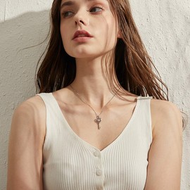 Miaofu Women's Necklace, Mother and Daughter Chain 18K White Gold Plated Women's 925 Sterling Silver Necklace with 5A Zirconia, Fine Jewellery for Men and Women, 45-48 cm, White Gold Stone Sterling