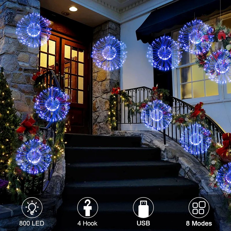 Micacorn Fireworks Fairy Lights, 4 Pack Hanging USB Fireworks Lights