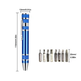 1 Pcs 8 in 1 Mini Screwdriver, Multitool Pen Screwdriver Handy Magnetic Screwdriver Set Compact Precision Gadgets Crossing Flathead Screwdriver for Repairing Installing Hand Tool (Silver)
