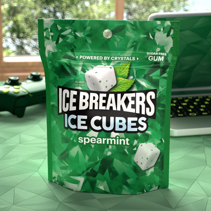 ICE BREAKERS Ice Cubes Spearmint Sugar Free Chewing Gum Pouch,