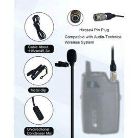 SEYUGOPTI 4Pin Plug Lavalier Lapel Microphone for Audio-Technica Wireless Transmitter, 1.5M Wired Unidirectional Condenser Mic for YouTube, Lectures, Living Performance - Mini Hirose 4 Pin Plug