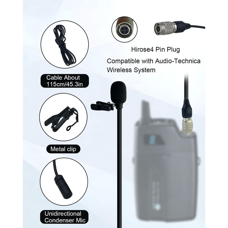 SEYUGOPTI 4Pin Plug Lavalier Lapel Microphone for Audio-Technica Wireless Transmitter,