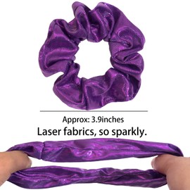 24 PCS Shiny Metallic Hair Scrunchies Bulk, Cheer Scrunchies Hair Accessories Cheerleading Hair Ties Elastics for Women Cheerleading Teams (Purple)