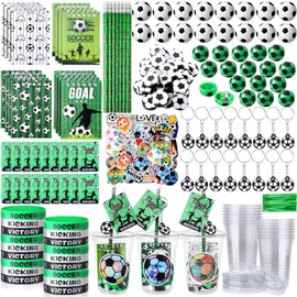 Colarr 195 Pcs Soccer Birthday Gifts Party Favors Sports Team Gift Cups Pencils Mini Book Keychains Wristbands Stickers Thank You Cards Eraser Sharpener Mini Ball for Soccer Party Supplies