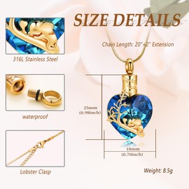 Minicremation Elephant Urn Pendant Necklace for Ashes Tree of Life Birthstone Urn Ash Heart Stainless Steel Crystal Necklace Keepsake Gift for Women, Stainless Steel, No Gemstone