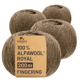 HANSA-FARM Alpawool 100% Royal Alpaca 200 g Set (4 x 50 g) Elegant and Completely Scratch-Free Wool for Knitting and Crocheting - NFA06 Brown