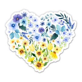 Yellow and Blue Flowers Heart Ukraine Ukrainian Flag Vinyl Sticker - for Water Bottle Phone Car Tumbler Laptop - Waterproof - 3"