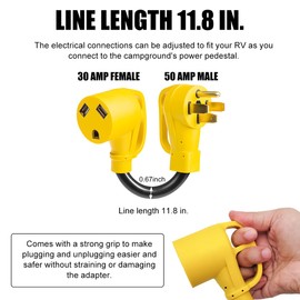 Suvnie 50 Amp to 30 Amp RV Adapter, Heavy-Duty Electrical RV Camper Cord Adapter, Durable and Safer Plug with an Easier Grip for RV Camper Caravan Van Trailer, Car Accessories