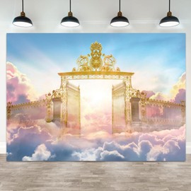 ASDCXZ 7x5ft Heaven Backdrop Golden Gate Paradise Photography Background Sky Clouds Heaven Sent Baby Shower Baptism Christian Church Event Party Banner Decorations Easter Portrait Photo Booth Prop
