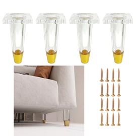 Susenya Kitchen Cabinet Feet, 4.72" Modern Table Legs,Acrylic Legs for Furniture,Clear Gold End Cabinet Support Legs,with Screws,Legs for Furniture,Set of 4