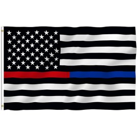 Anley Fly Breeze 3x5 Foot Thin Blue Line and Red Line USA Polyester Flag - Vivid Color and Fade Proof - Honoring Law Enforcement Officers and Firefighter Polyester Flags 3 X 5 Ft