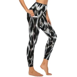 QIVICIMA Workout Leggings for Women Leopard Print High Waist Exercise Yoga Pants 4-Way Stretch Leggings with Pockets Black Leopard XXL