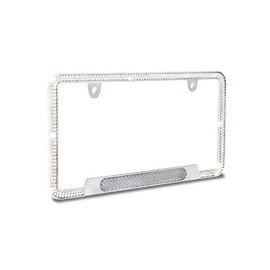 JR2 CS Sparkling Premium 4 Row Crystal Diamond Metal License Plate Frame Silver Carbon Style