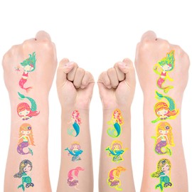 Rusoz Mermaid Tattoo Children, 8 Sheets Metallic Tattoos Children Waterproof Safe and Durable Tattoos Children Skin-friendly Girls Display for Outdoor, Parties with Friends, etc.
