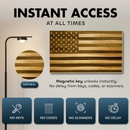 American Flag Hidden Gun Safe - Quick Access Hidden Gun Shelf - Concealment Shelf with Magnetic Lock - Wall Gun Safe for Secure Firearm Storage - Handcrafted In USA by Bellewood Designs (Natural)